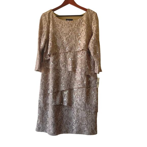 NWT Taupe Sequin Tiered Lace Formal Dress Size 16 - Picture 1 of 8